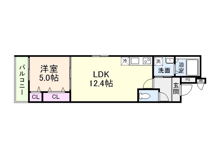 フジパレス今川公園V番館(1LDK/1階)の間取り写真