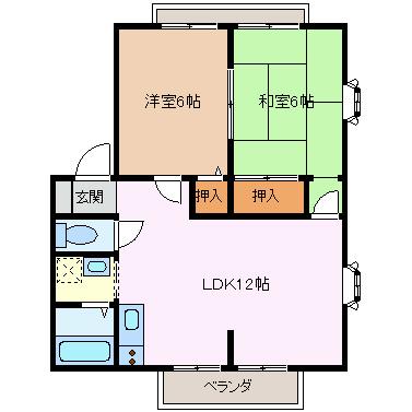 グリーンガーデン石芝B(2LDK/2階)の間取り写真