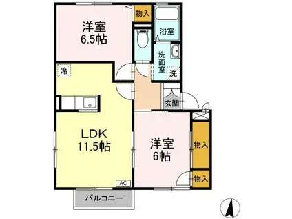 パークヒル柴宮(2LDK/1階)の間取り写真