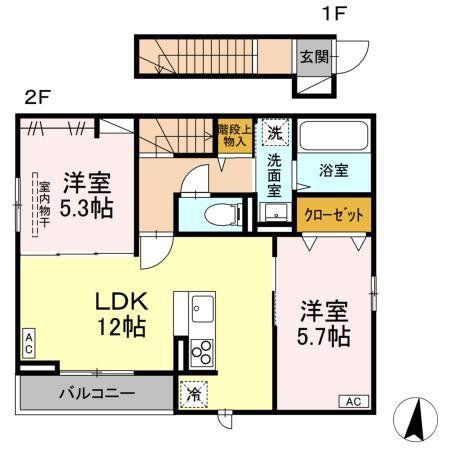 PRIMAVERA吉成台(2LDK/2階)の間取り写真