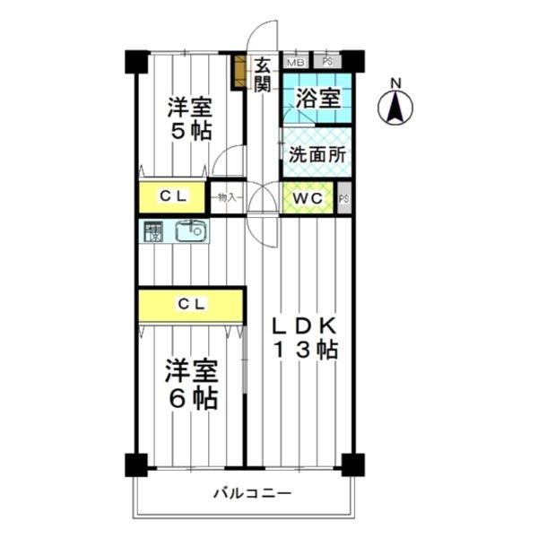 クロックタワー植田(2LDK/4階)の間取り写真