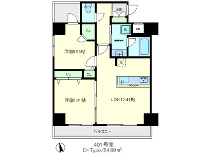コンフォルト カーサ(2LDK/4階)の間取り写真