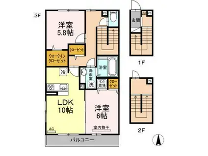 イーストパレス(2LDK/3階)の間取り写真