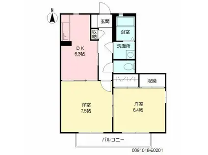 ルーチェレ・ドーマE棟(2DK/2階)の間取り写真