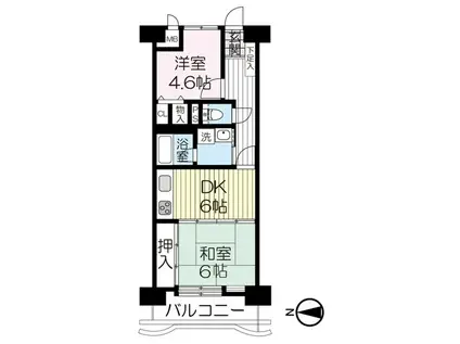 ライオンズマンション北仙台 902(2DK/9階)の間取り写真