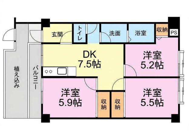 ヴィラーミ檸檬館(3DK/1階)の間取り写真