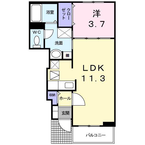 プラシードIII(1LDK/1階)の間取り写真