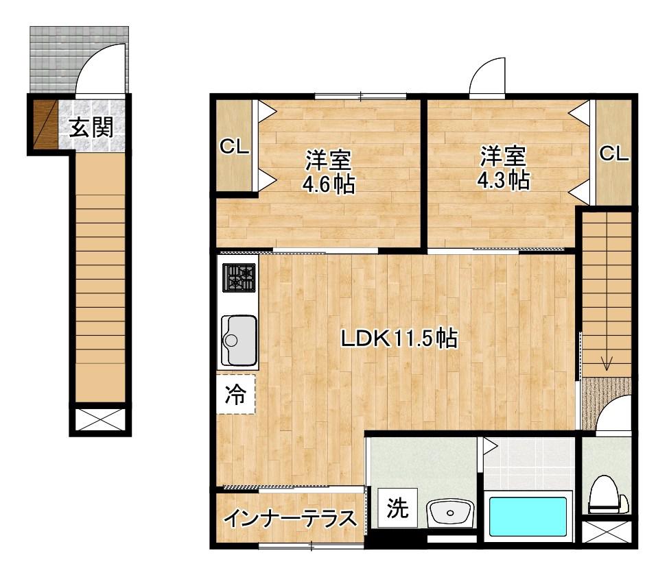 プランドール リサ(2LDK/2階)の間取り写真