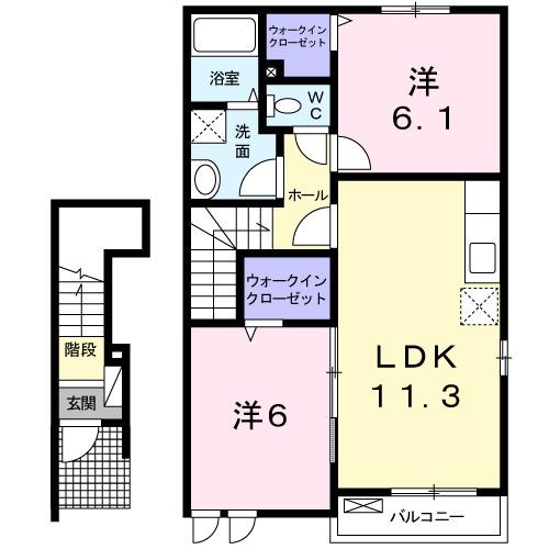 ジェルメC(2LDK/2階)の間取り写真