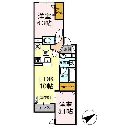 ディー ブレス宿河原(2LDK/1階)の間取り写真