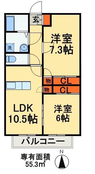 プロムナード4番館(2LDK/1階)の間取り写真