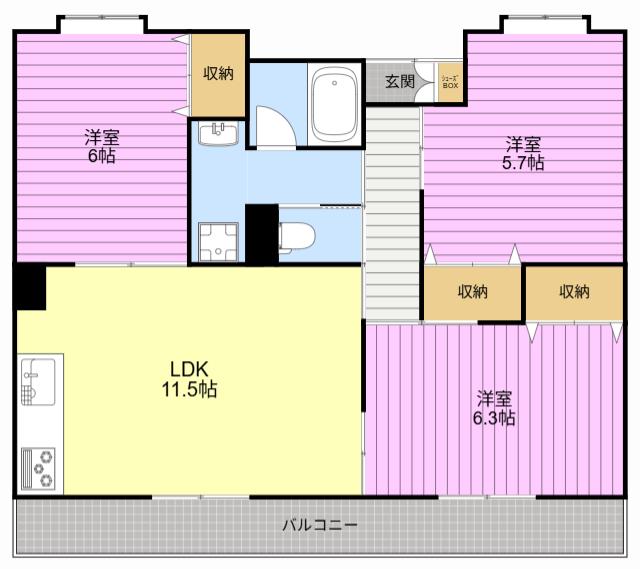 西焼津メゾン小石川(3LDK/2階)の間取り写真