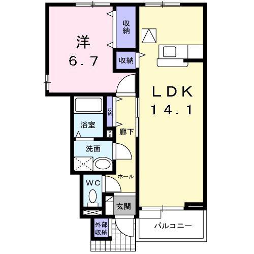 ポンピエール(1LDK/1階)の間取り写真