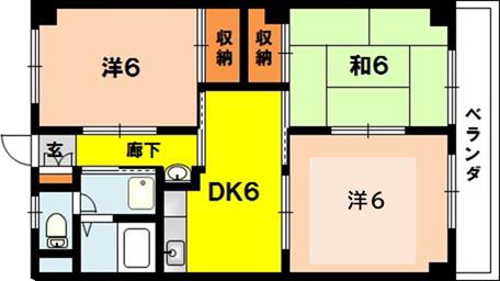 レーベンイケダ土居田Ⅱ(3K/2階)の間取り写真