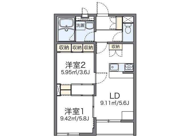 レオパレス大楽寺(2DK/1階)の間取り写真