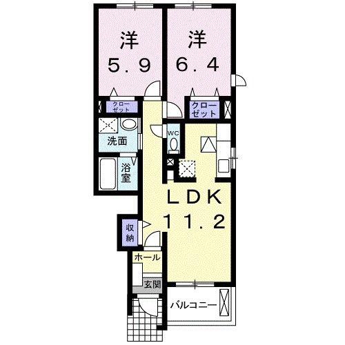 プレスティージュ ノール(2LDK/1階)の間取り写真
