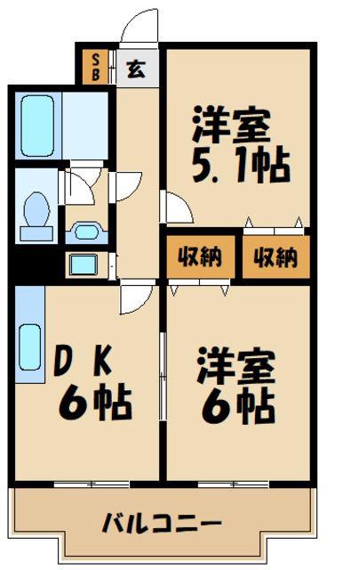 デイム橋本(2DK/9階)の間取り写真