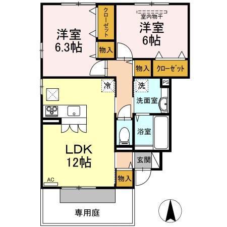 バリュアブルII(2LDK/1階)の間取り写真