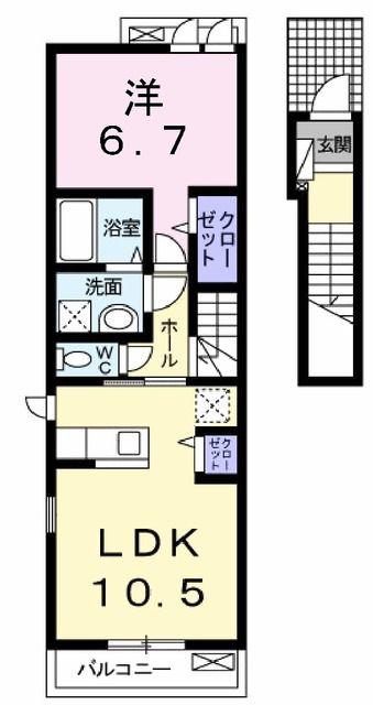 フィオーレK.S(1LDK/2階)の間取り写真