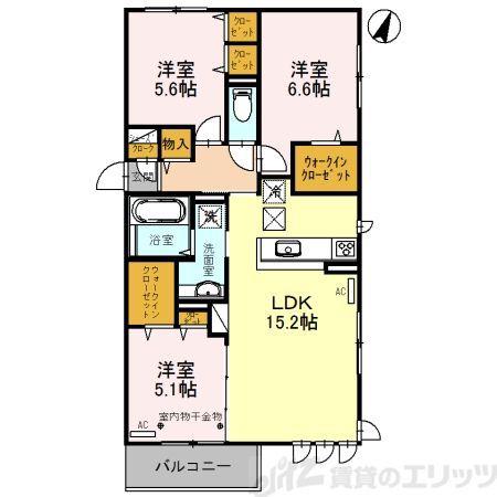 ル・レーヴ吹田山手町(3LDK/2階)の間取り写真