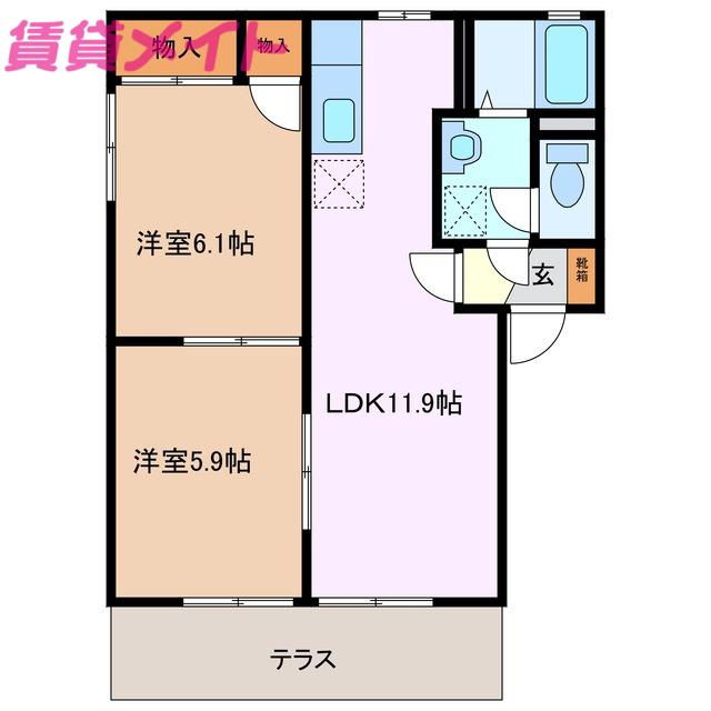 ルーラルグリーンC棟(2LDK/1階)の間取り写真