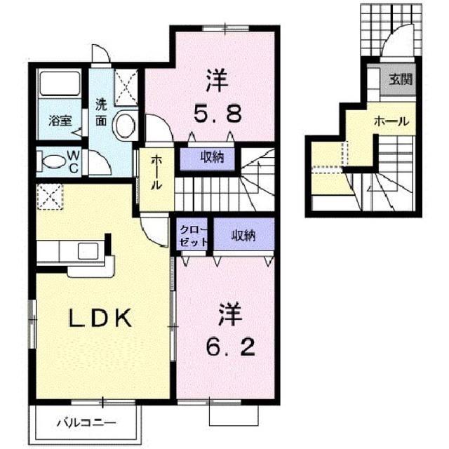 サン・ヒルズ永国C(2LDK/2階)の間取り写真