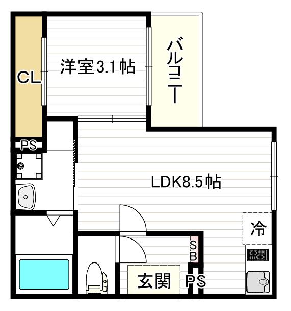 ハーモニーテラス大野(1LDK/1階)の間取り写真