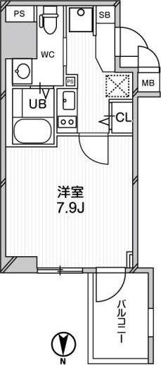 難波南VI(1K/4階)の間取り写真