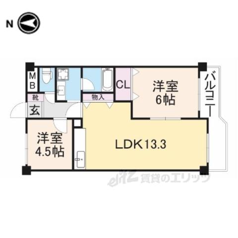 三和平城グランドパレス(2LDK/3階)の間取り写真