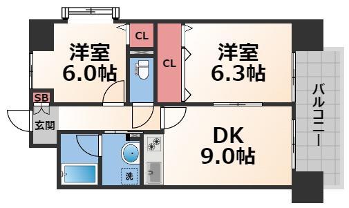 ラ・フォーレ久宝園(2LDK/2階)の間取り写真