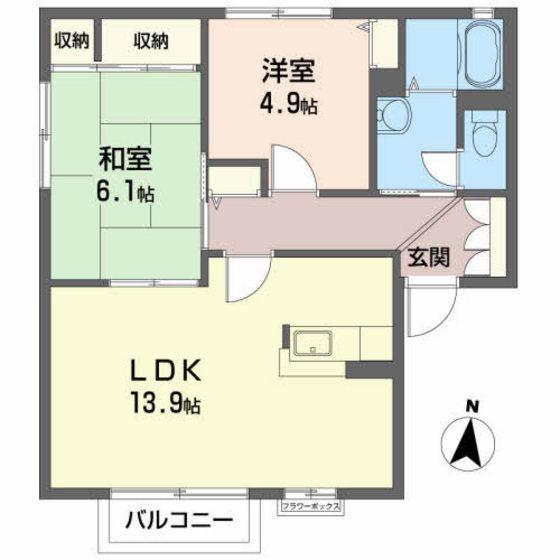 パーク荒井B(2LDK/2階)の間取り写真
