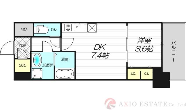 スプランディッド江坂III(1DK/5階)の間取り写真