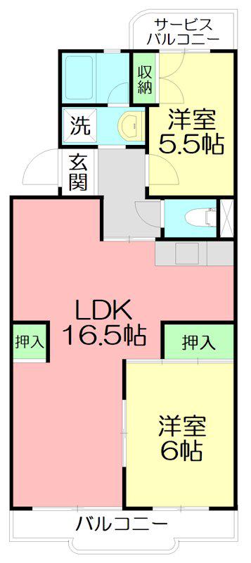 第二セピアコート興津(2LDK/3階)の間取り写真