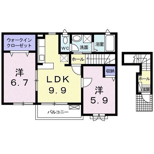 コントレール大和八木(2LDK/2階)の間取り写真
