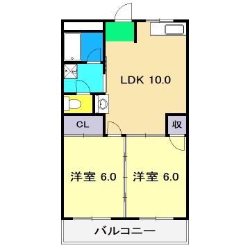 ガーデンハイツ永野II(2LDK/2階)の間取り写真