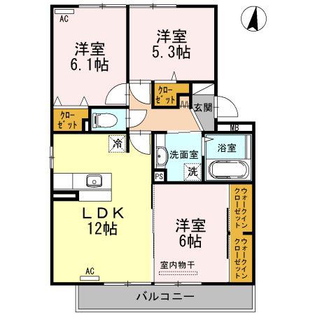 ボナールY A棟(3LDK/2階)の間取り写真