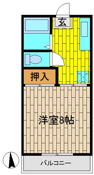 セントラルアベニューB棟(1K/1階)の間取り写真