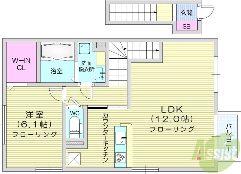 サンシャインW(1LDK/2階)の間取り写真