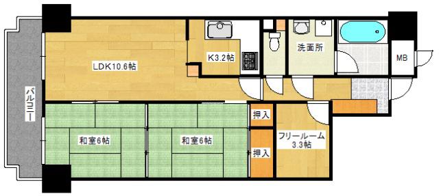 己斐本町コープマンション(2SLDK/2階)の間取り写真
