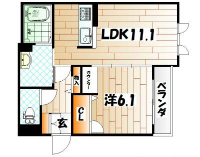 ヴィラウィステリア門司 D棟(1LDK/2階)の間取り写真
