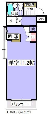 ローズマンションA28番館(ワンルーム/2階)の間取り写真
