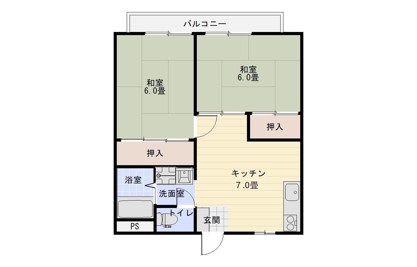 サンシティ松木(2DK/2階)の間取り写真