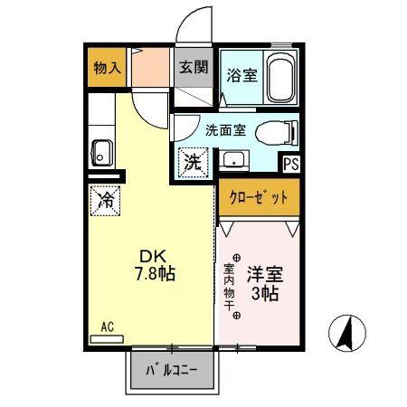 セジュールグランモアA棟(1DK/2階)の間取り写真