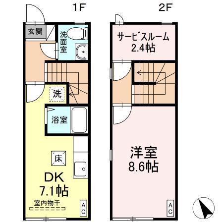 YSAP厨川(1SDK/2階)の間取り写真