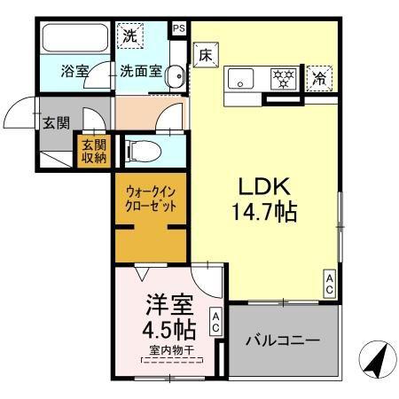 LAKE LOUISE(1LDK/1階)の間取り写真