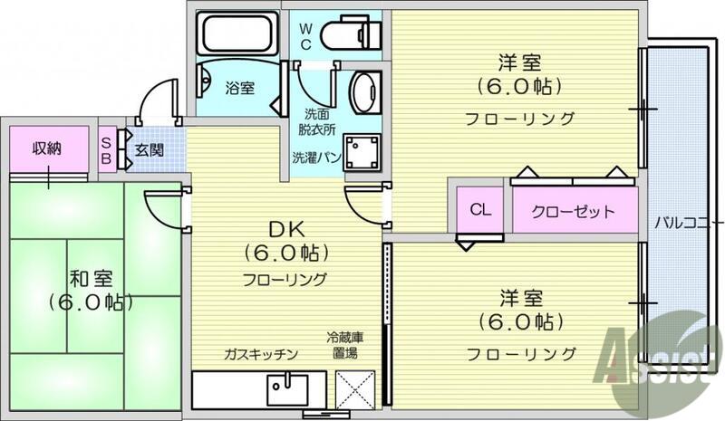 セジュール舘Ⅴ(3DK/2階)の間取り写真