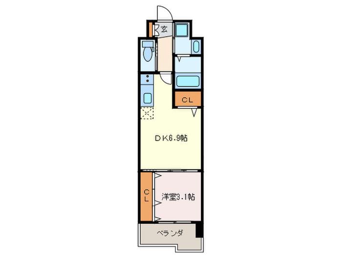 ギャラクシー空港東(1DK/4階)の間取り写真