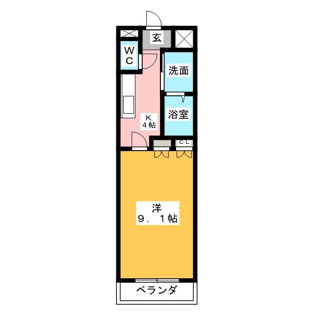 アルカディア(1K/2階)の間取り写真