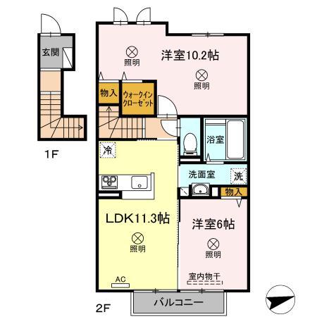 ウィステみやまえ(2LDK/2階)の間取り写真