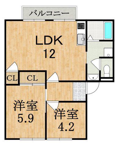 ルミエール・藤I(2LDK/2階)の間取り写真